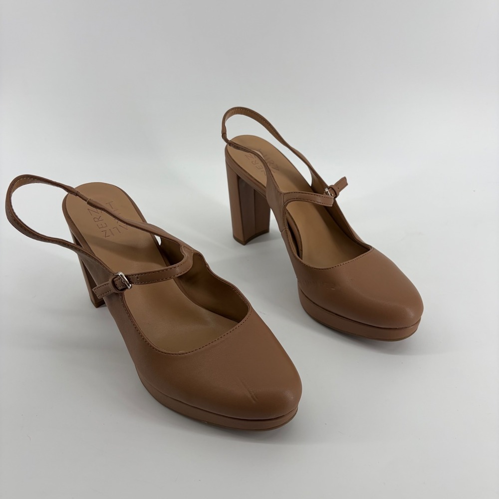Naturalizer Womens 10M Tan Berlin Slingback Platform Block Heel Mary Jane Pumps - Picture 1 of 8